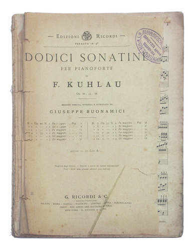 Friedrich Kuhlau: Doce Sonatinas Para Piano, Op. 20, 55 Y 59