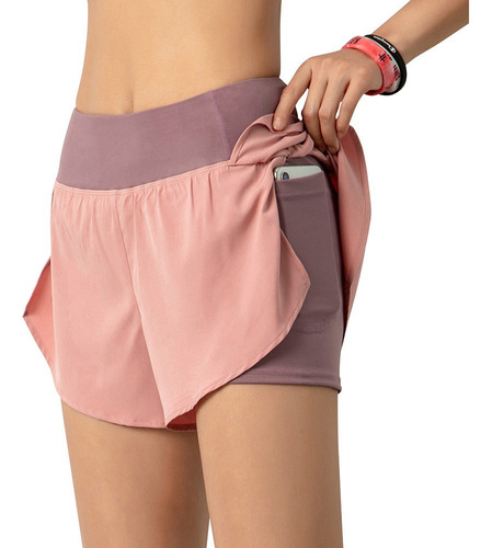 Pantalones Cortos De Running For Mujer 2 En 1 Con Cintur [u]