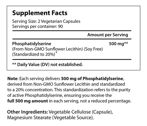 Longlifenutri Fosfatidilserina Pura 500 Mg, Suplemento Para Fortalecer La Memoria, 180 Cápsulas Veganas
