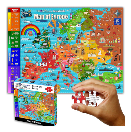 Think2master Quebra-cabeça: Mapa Europa Colorido, 250 Peças