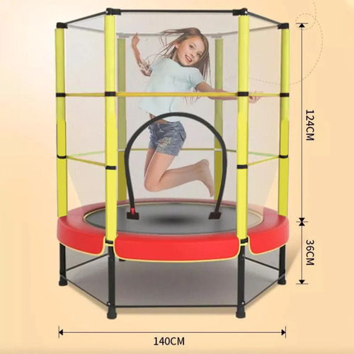 Trampolín Brincolín 1.4m Malla Seguridad Level Kids Color De La Lona De Salto Negro Color Del Cobertor De Resortes Amarillo