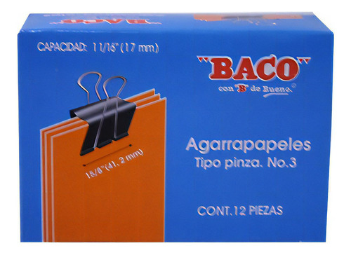 Broche Agarra Papeles Tipo Pinza Baco Br008 No3 Chico 12pzas