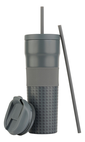 Termo Acero Inoxidable Vaso Con Popote, Taza Térmica Luckman Color Alfie Gris
