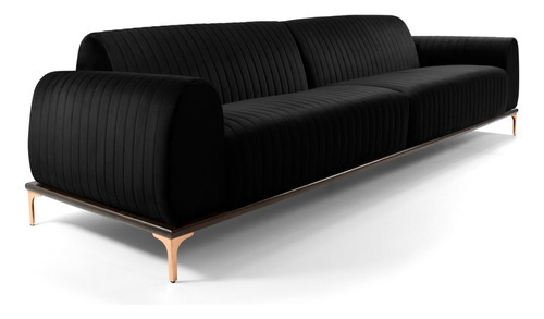 Sofá 210cm 3 Lugares Pés Rose Gold Molino Veludo Preto Desenho do tecido Liso