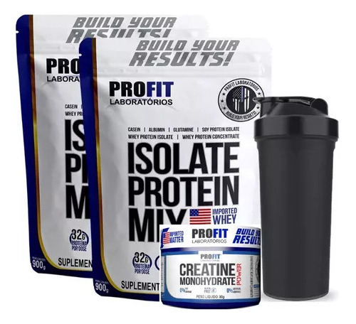 Combo 2x Whey Isolate Mix Profit 900g+  Creatina+ Vaso