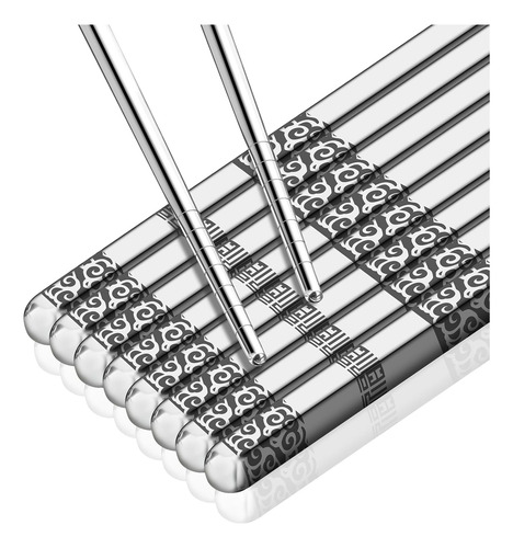 Palillos De Acero Inoxidable Reutilizables 5 Pares Plateado