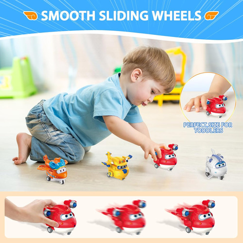 Super Wings Transform-a-bots - Paquete De 4 Figuras De Vehíc
