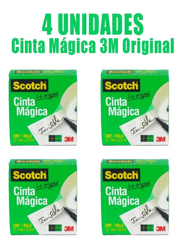 Cinta Mágica 3m Scotch 12mm X 33 Mts Pack X 4 Unidades