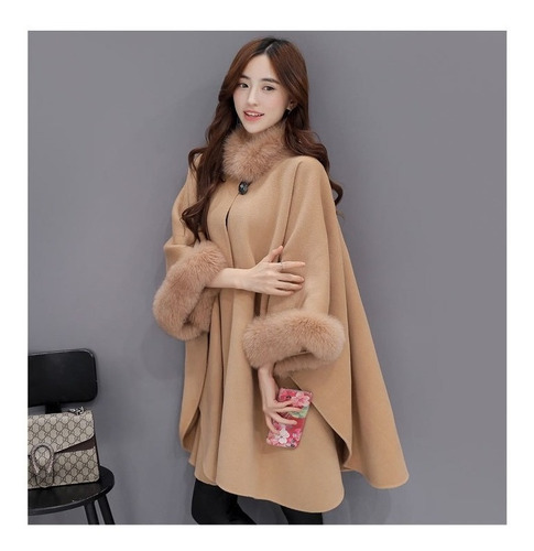 Capa Chal Mujeres Estilo Coreano Cuello De Piel De Invierno