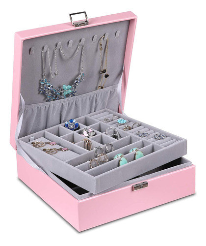 Misaya Box, Organizador De Joyas, Para Mujer, 2 Capas, Rosa