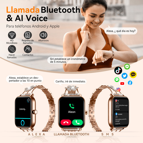 Reloj Inteligente Smartwatch Bluetooth Llamadas Para Alexa, Smart Watch Mujer, 2 Correas, Notificaciones De Apps, Lp68, 100+ Modos Deportivos, Monitor Cardíaco Y Sueño, Compatible Con iPhone Y Android