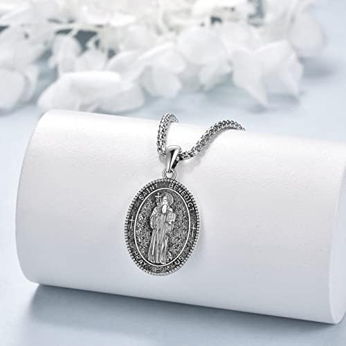 Vonala Collar Con Medalla De San Benito, Plata De Ley 925, M