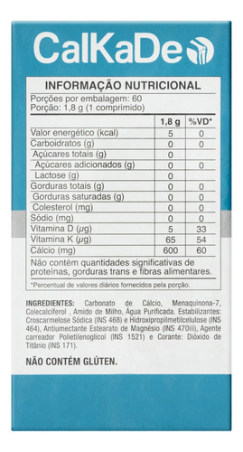 Kit 2 Calkade Cálcio Vitamina D3 + K2 Catarinense 60 Comp