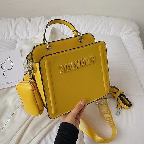 Color Sólido Letras Mano Bl Bolsa De Hombro Bolsa Crossbody Color Amarillo