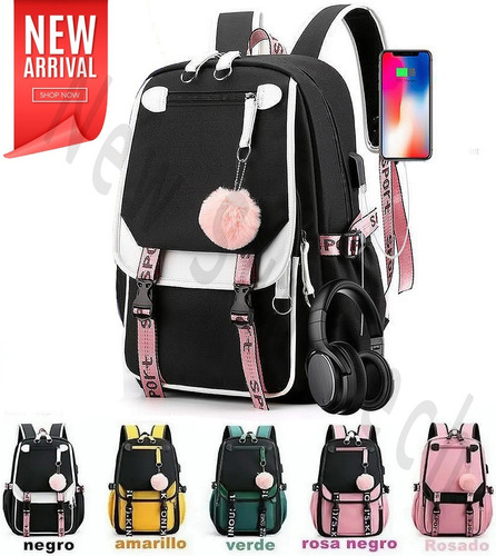 Mochila Kawaii Estilo Coreano Juvenil Con Puerto Usb