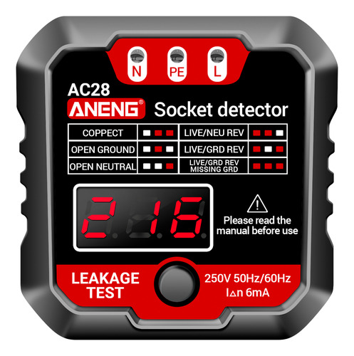 Aneng Probador Plug Lcd 250v Automatic Tension Test Po