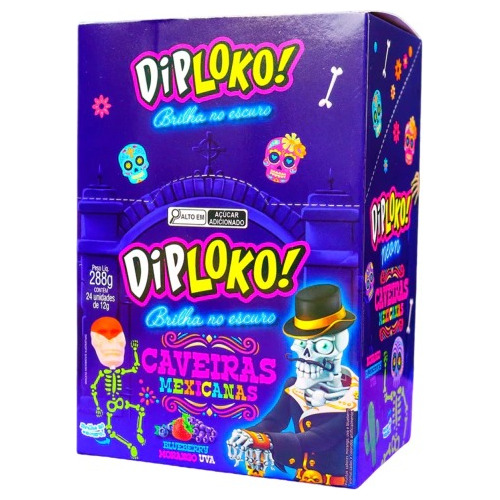 Kit 48 Pirulito Diploko Caveira Mexicana Neon Halloween