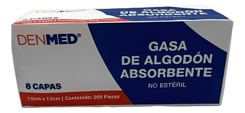 Gasa Simple Denmed Absorbentes 100% Algodón 7.5x7.5cm 200pzs