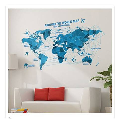 Vinil Decorativo Mapa Mundial Viaje Avion Pared Pegatina 