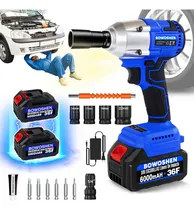 Comprar Pistola Llave De Impacto Con Motor Sin Escobillas BOWOSHEN Taladro Eléctrico Atornillador Inalámbrico Con 2 Baterías de Litio de 6000mah, Cargador Rápido, 4 Dados Y 6 Tornillos Para Trabajos Pesados
