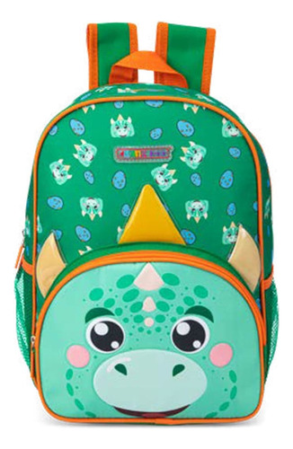 Mochila Backpack Escolar Para Niño Marca Cutie Zoo, Con Imagen De Dragón, Color Verde, Mod. 1088659