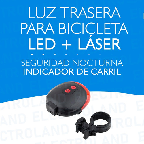 Imagen 9 de 10 de Luz Bicicleta Trasera 5 Leds + 2 Laser Indicador Carril