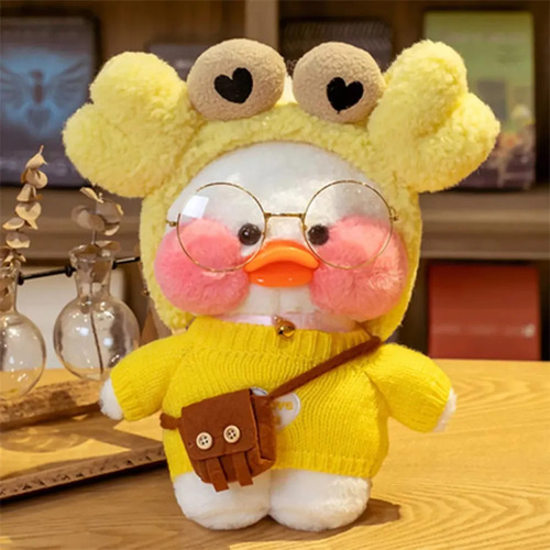 Pato De Peluche Con Disfraz Y Accesorios 30 Cm Blanco