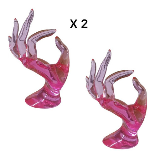 Pack 2 Manos Exhibidoras De Anillos Acrílico Color Rosa Vnz