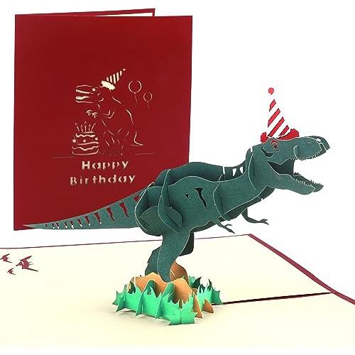 Dinosaur Birthday Card 3d Pop Up Cards T-rex Happy Birt...
