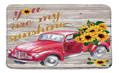 Farmhouse Alfombra De Baño Red Truck Girasol Madera Rústica 