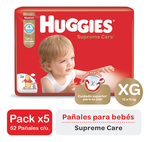 Pañales Huggies Supreme Care Cuidado Superior Xg Pack X5