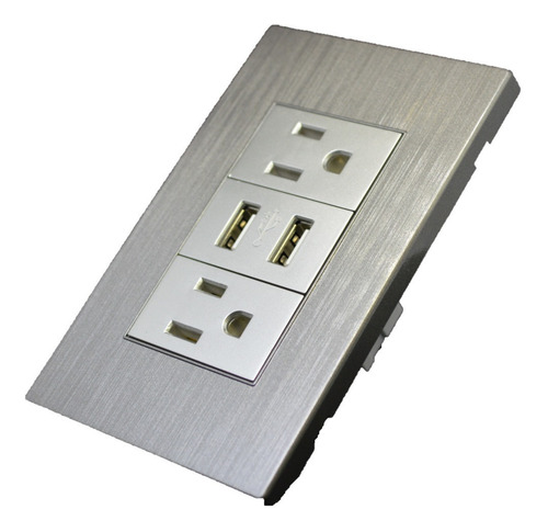 Imagen 2 de 4 de Contacto Duplex Y Usb Con Placa Color Gris