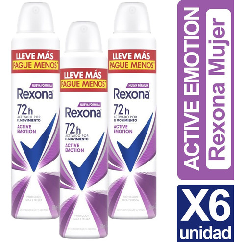 Desodorante Rexona Active Emotion Pack X6 Unid Grande 250ml