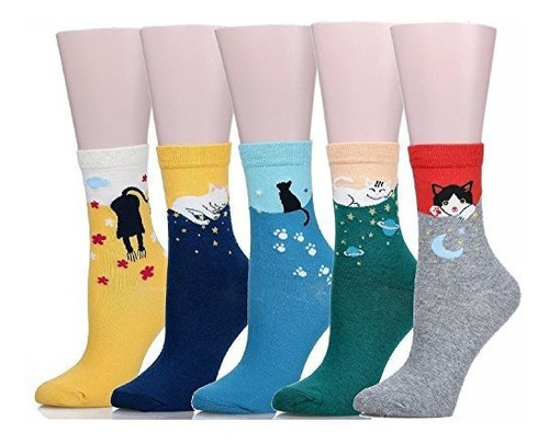 Soxera Cute Cat Design Calcetines De Algodón Para Mujer, Cóm