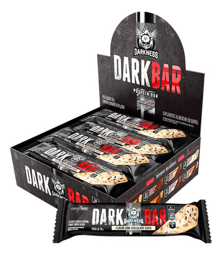 Dark Bar Flocos Choc Chips 8un Darkness - Snack Proteico Saudável, Rico Em Fibras E Energia Para O Dia A Dia