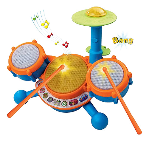 Bateria De Plastico Color Naranja Azul Con Luces Y Sonido
