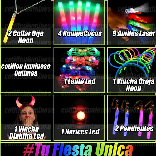 Combo Cotillón Luminoso + Carioca 465 Artículos + Corona Led