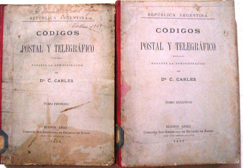 Correo Argentino 1892 Codigo Postal Telegrafico 2ts Completo