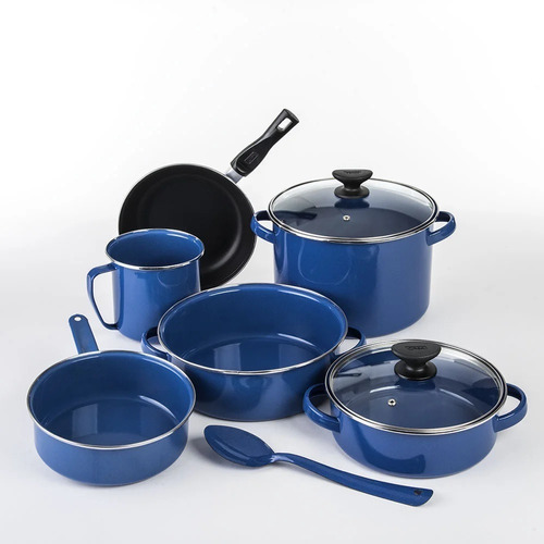 Imagen 2 de 7 de Batería De Cocina Cinsa 9 Piezas Color Azul Grafito