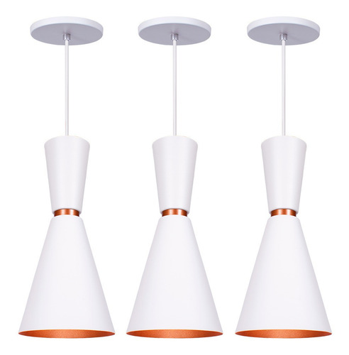 Iluminar Ambiente Kit 4 Lustre Pendente Cone Moscou Moderno Mesa Balcão Cor Branco