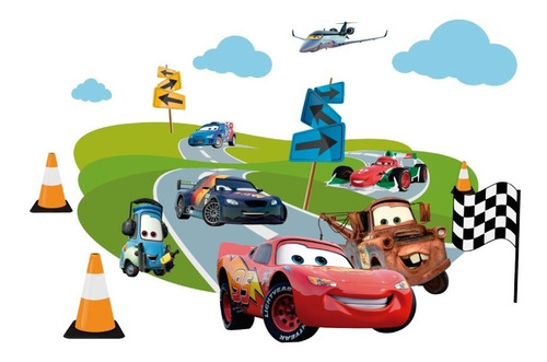 Cars 01, Vinilo Decorativo 3d Rayo Mcqueen Sticker De Pared.