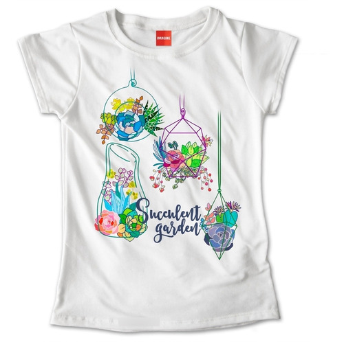 Blusa Blanca Plantas Suculentas Jaula Maceta Playera #824