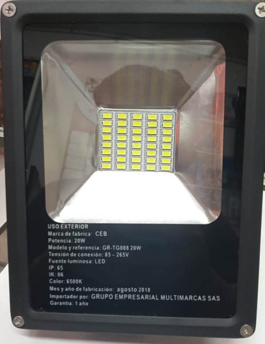 Reflector Led 20w 6.500k Interperie 50.000 Horas