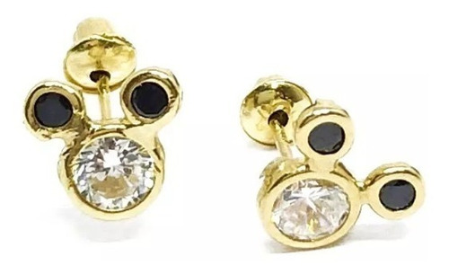 Brinco Mickey Com Pedras Em Ouro 18k Infantil Com Garantia