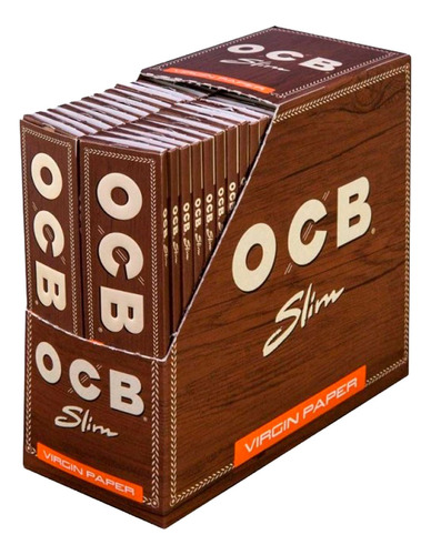 Caixa Seda Ocb Brown Marrom Virgin King Size Slim 50 Livreto