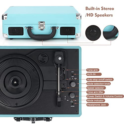 Tocadiscos Bluetooth Vintage Pack: Porttil, 3 Velocidades