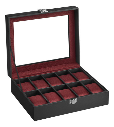 Songmics Caja De Reloj Color Negro Rojo Vino