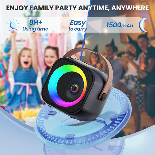 Mini Karaoke Altavoz Negro Bluetooth Portatil 2 Microfonos Negro