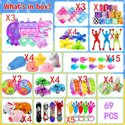 Aibequ 69 Pcs Favores De Fiesta Para Niños 4-8-12,pop Fidget