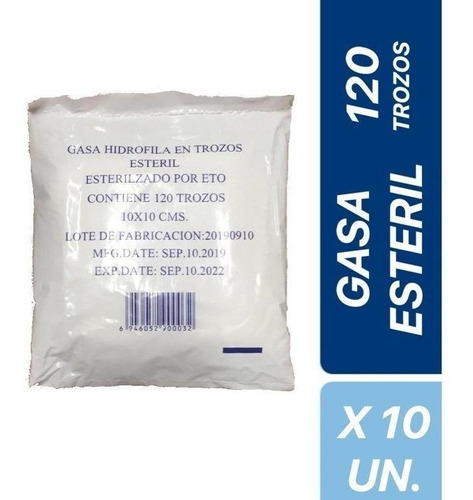 Gasa Estéril 10x10 120 Trozos (pack X 10 Sobres)